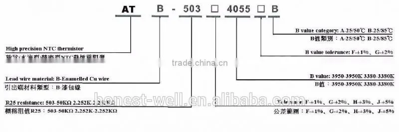 AT Series Home Appliance Electronic Thermometer High Precision NTC Thermistor