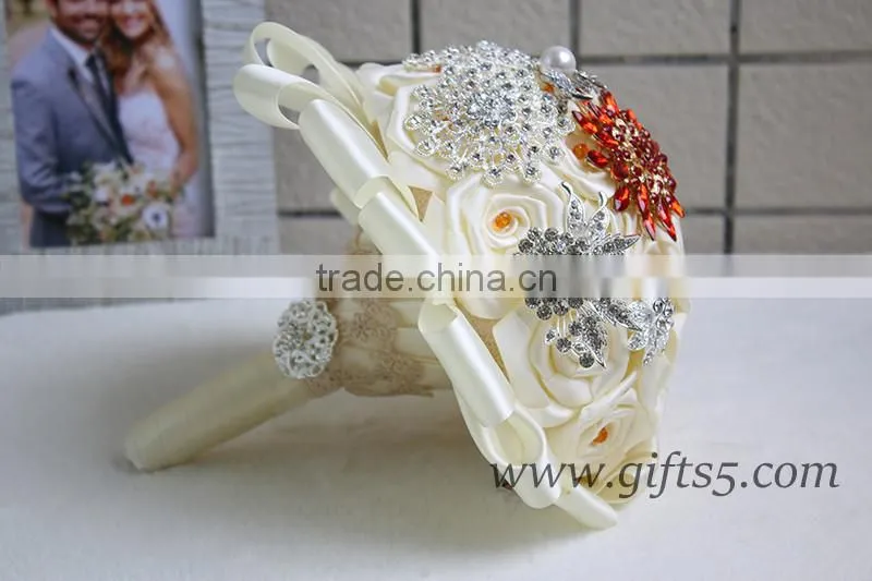 Handmade Wedding Flowers Jewels Crystals Satin Ribbon wedding bouquets