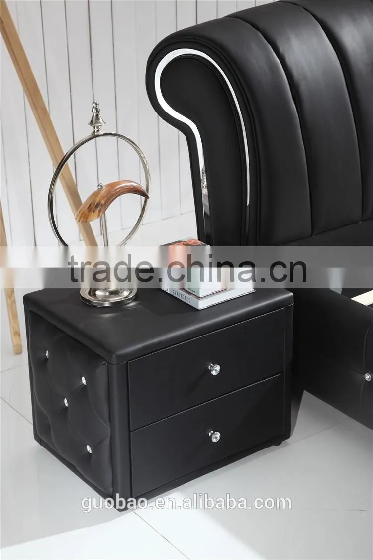 L13343 hot selling king size bed/leather bed supplier/white genuine leather diamond bed