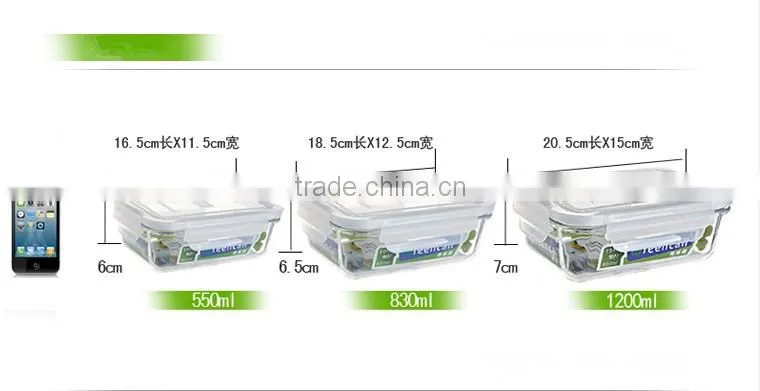 Rectangle airtight glass food container set