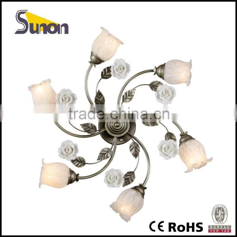 antique color indoor lighting/ceramic flower Ceiling light/glass shade ceiling light