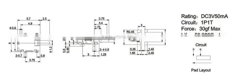 tactile switch smd TS--1113AR for SMT