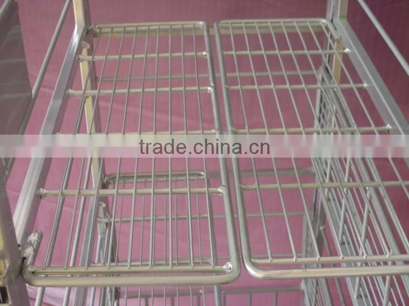 dairy roll cage/container with fold up shelves
