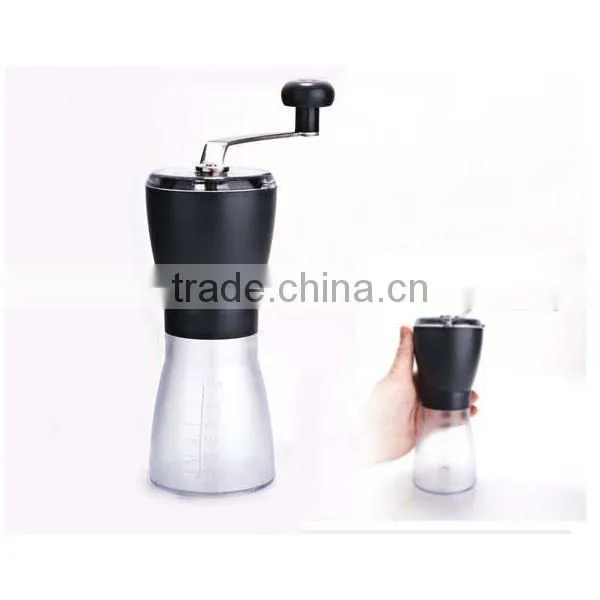 Plastic housing portable coffee mill/grinder, Manual Ceramic Burr Coffee Grinder, Hand-crank Coffee Mill