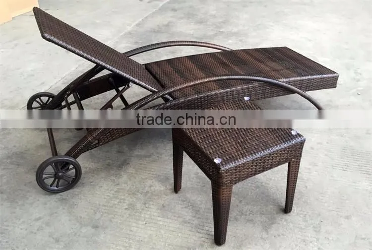 Rattan stackable siesta sun lounger with wheels