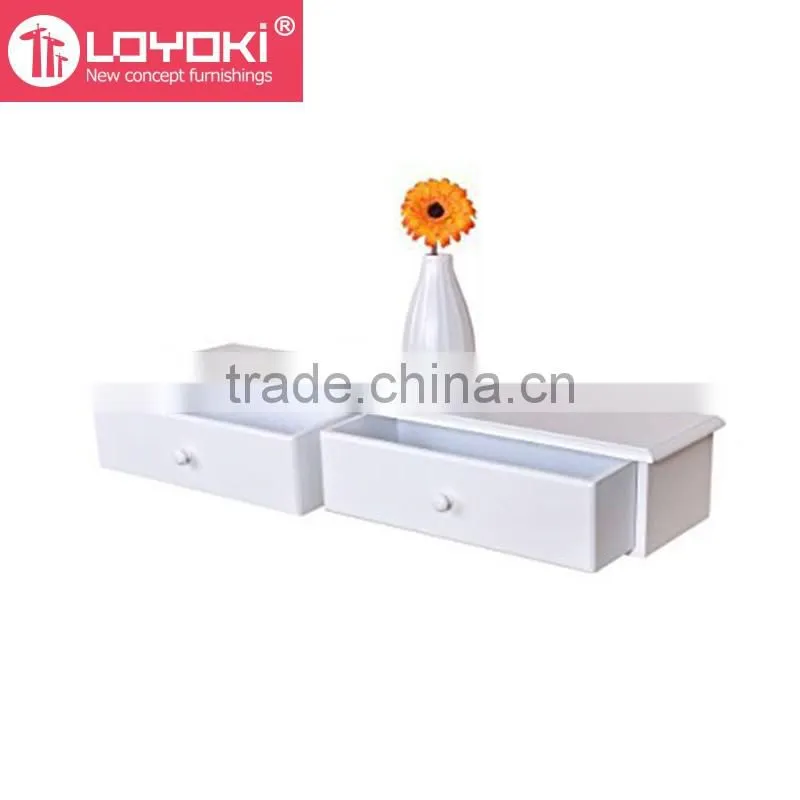 Wall-Mounted Storage Shelf with 2 Drawers living room wall decor MDF wood floating shelf