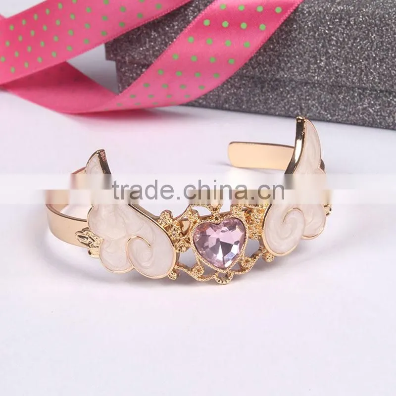 crystal heart angel wing cuff bangle gold angel wing cuff bangle