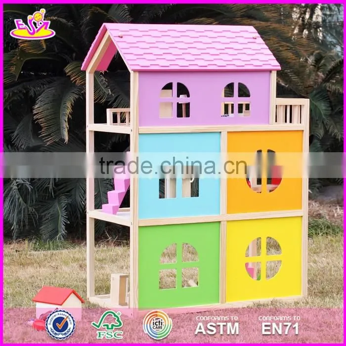 2017 new design pink pretend play toy wooden american girl doll house W06A170-S