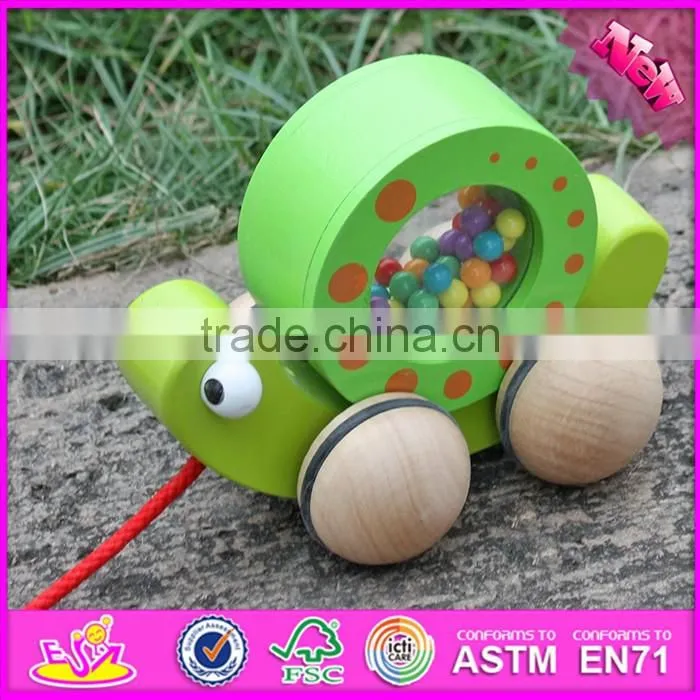 2016 new design snail carried wooden pull toys for toddlers W05C078