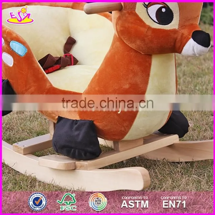 2017 new design lovely plush deer toddlers wooden rocking animals W16D074