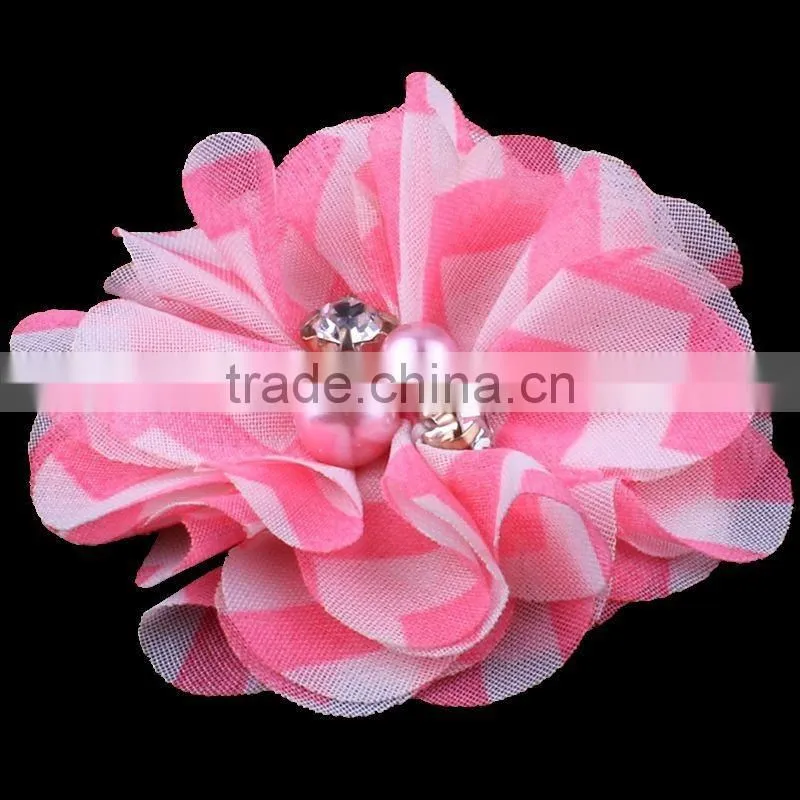 mesh flower with pearl beads center for kids hair accessories