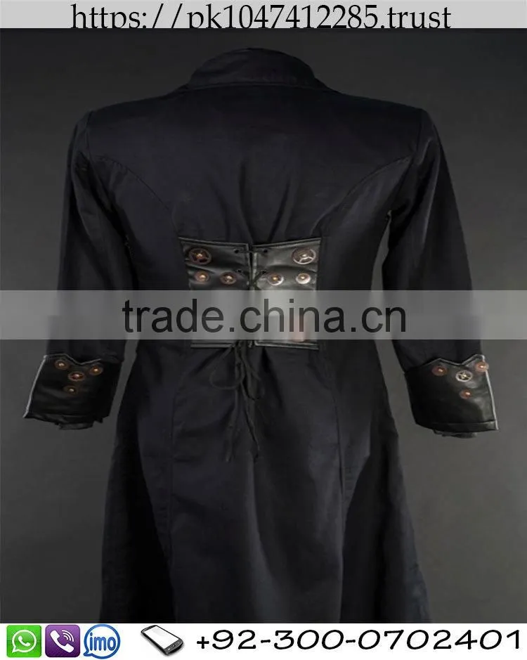 DRACULA BLACK LEATHER MEN COAT/CAPTAIN COAT/GENTLEMAN'S TAILCOAT