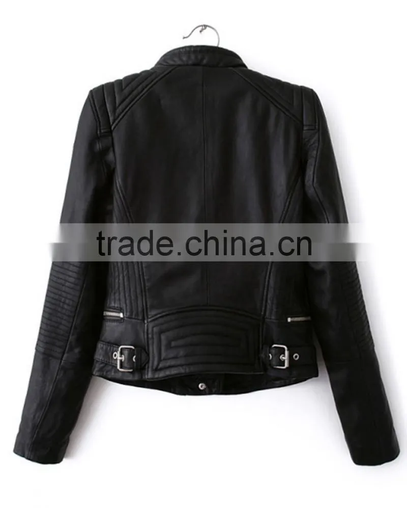 Womens Cuff Lapel Punk Zip Slim Fit Faux PU Leather Motorcycle Sexy cool Short Jacket