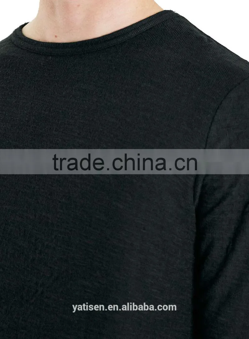 comfortable wearing longline autumn bottom t shirt custom plain black long sleeves oversized t shirt for man