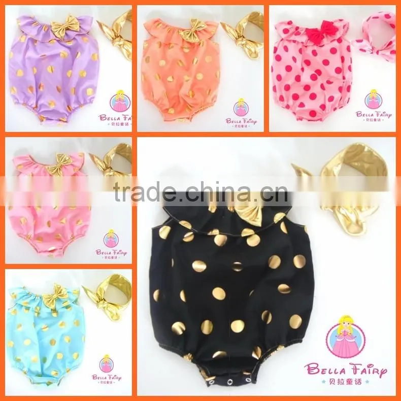 Gold polka dots bubble romper birthday playsuit pink gold polka dots pink outfit sequin glitter sparkle baby romper