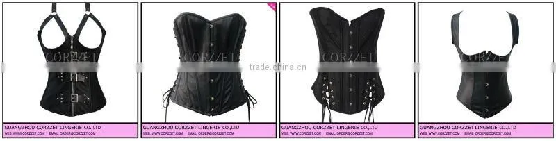Sexy Lingerie PVC Lingerie Lace Up Basque Corset with Separate mini Skirt