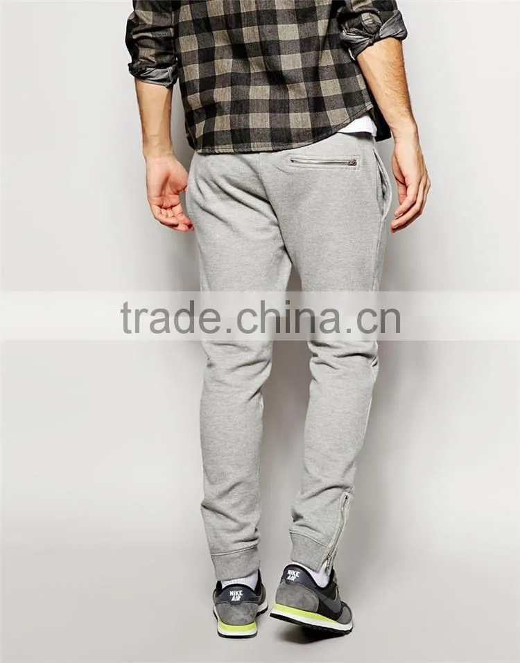 Mens slim fit blank jogger pants with zippered hem wholesale blank jogger pants