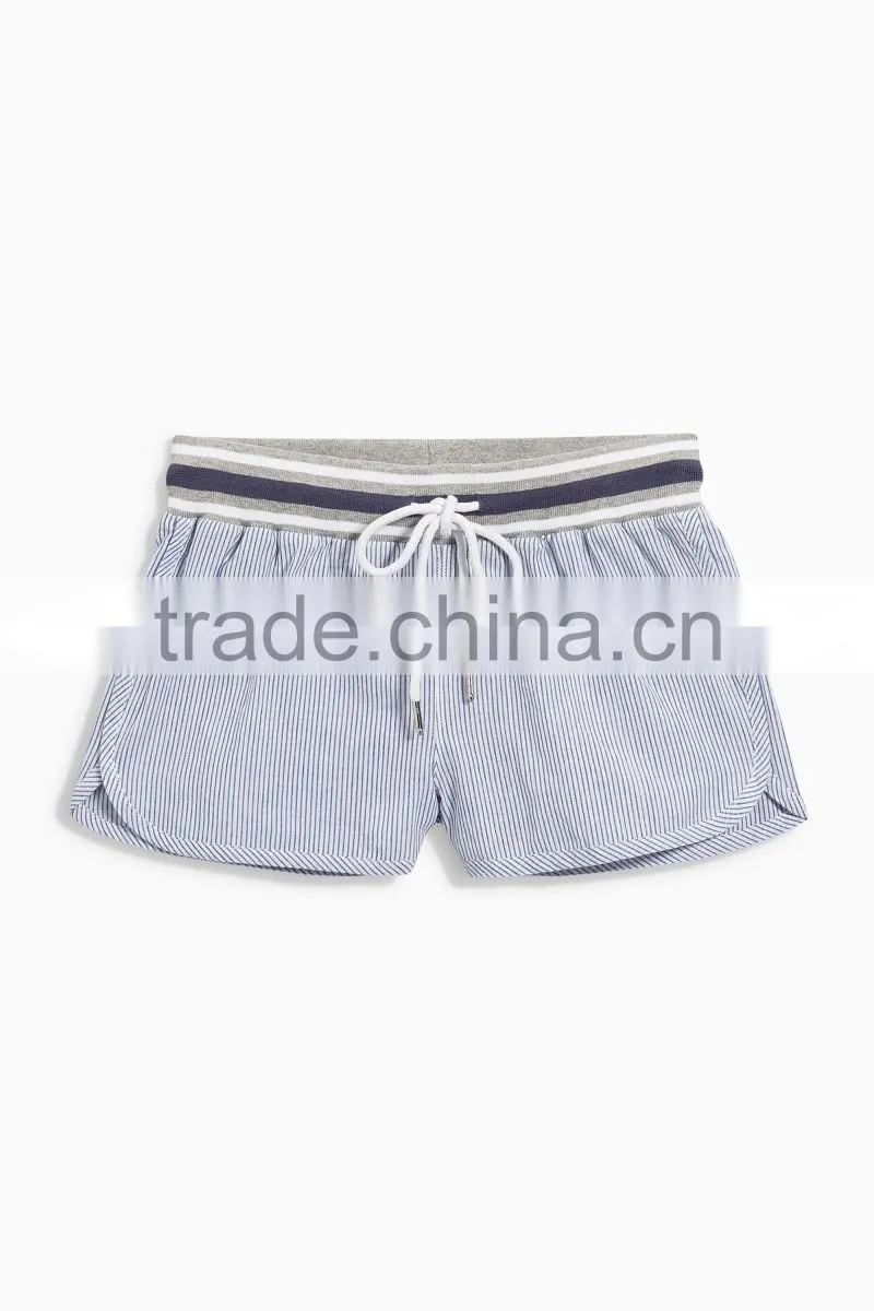 MGOO Hot Sale Women Summer Blue Striped Shorts Sports Running Cotton Drawstring Short Pants