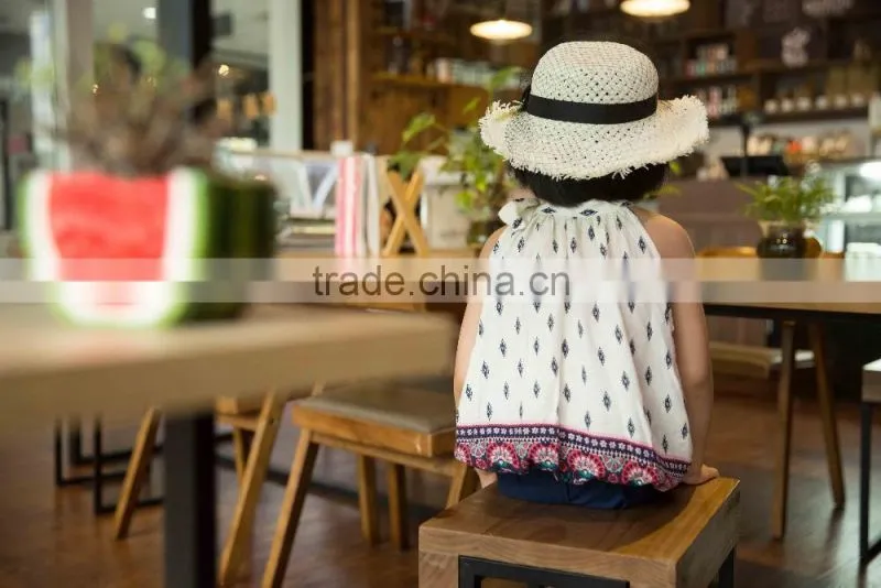lovely fashion 2016 girl sleeveless blouse summer blouse off shoulder blouse bright color baby girl printed dress for summer