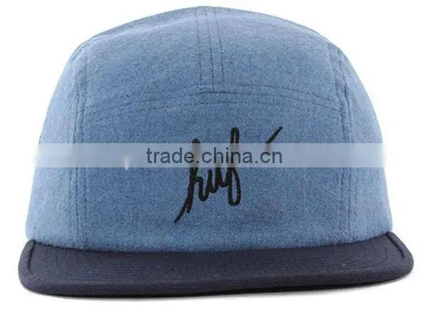 Blue flannel wool two-tone plain 5 panel cap embroidery