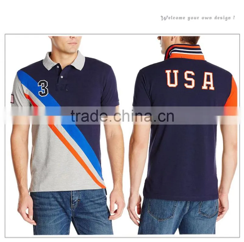 Wholesale Men's Slim Fit USA Diagonal Stripe Cotton Dry Fit Polo Shirt