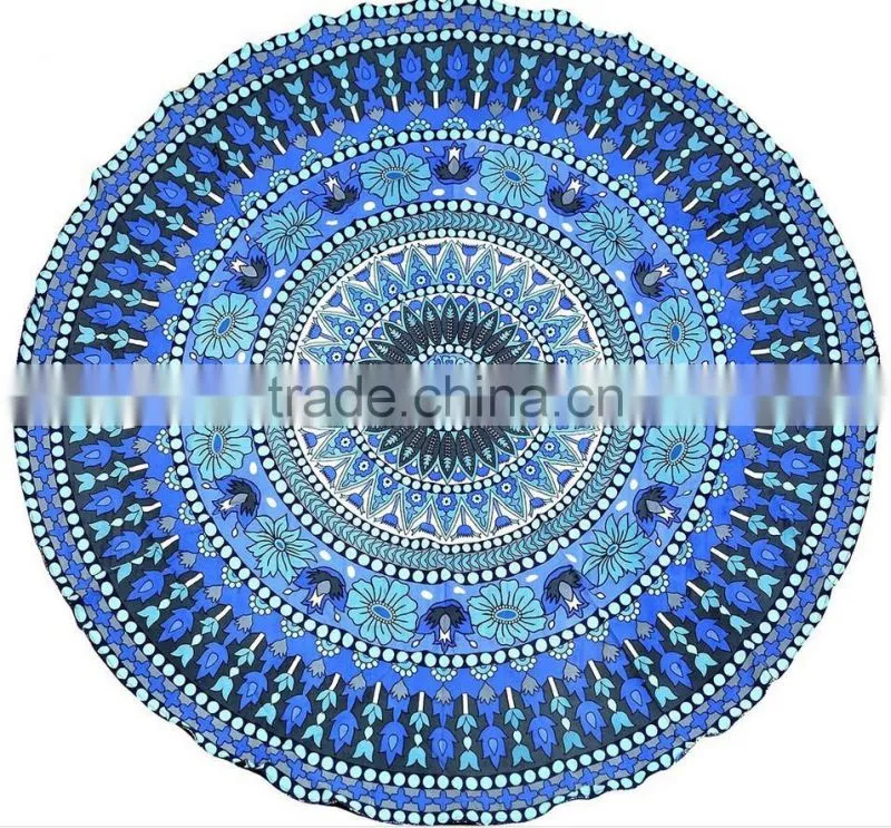 large custom peapock print round camping picnic beach towel