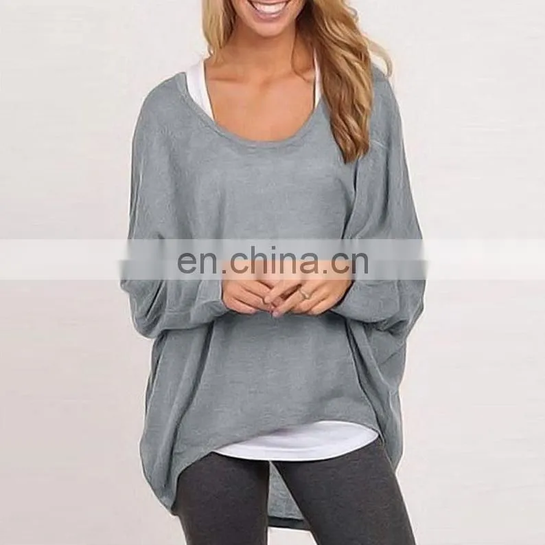 China Manufacturing Polyester/Cotton Blend Fashion Ladies Long Sleeve Pullover Top Loose Casual Blouse Tshirts