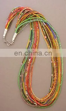 Red Seedbed and Brass beads multi layer Necklace