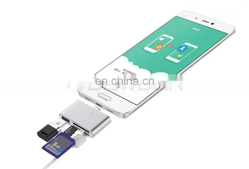 Digital Type C Card Reader USB C OTG USB 2.0 Hub/TF/SD Card Reader 4 IN 1 USB 3.1 with Micro USB Charging Port for MacBook
