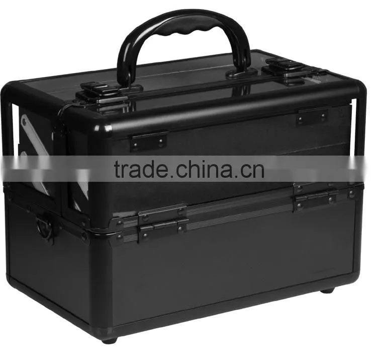 Makeup Train Case Clear Acryic Top, Travel Cosmetic Box with 2 Trays, Mirror &Shoulder Strap,Aluminum Acrylic beauty vanity case