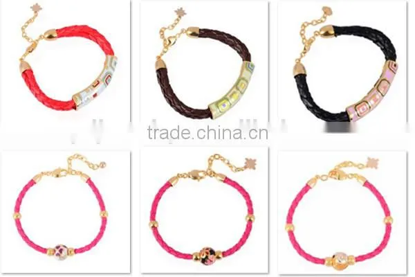 customized DIY fake cloisonne enamel bead leather bracelet