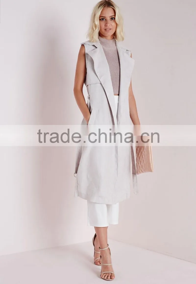 2015 Women Winter Sleeveless Long Faux Suede Trench Coat