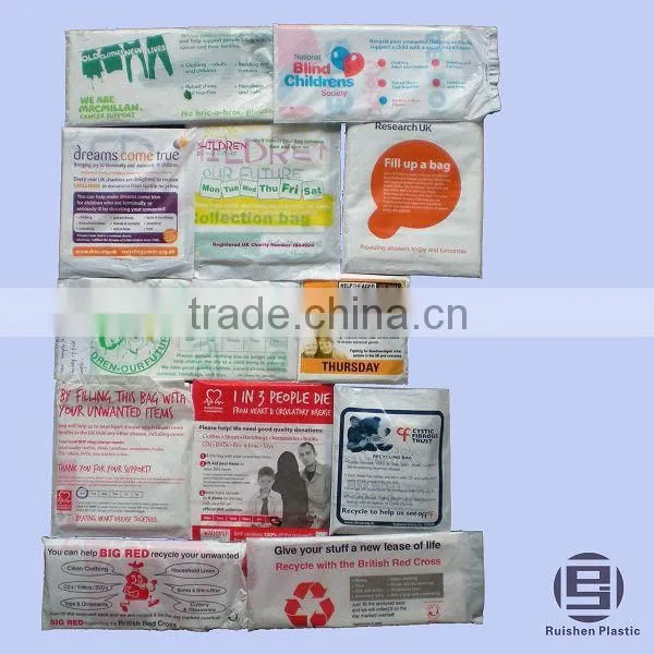 BRC Recyclable PE Plastic Charity Bag With Printing For Collection