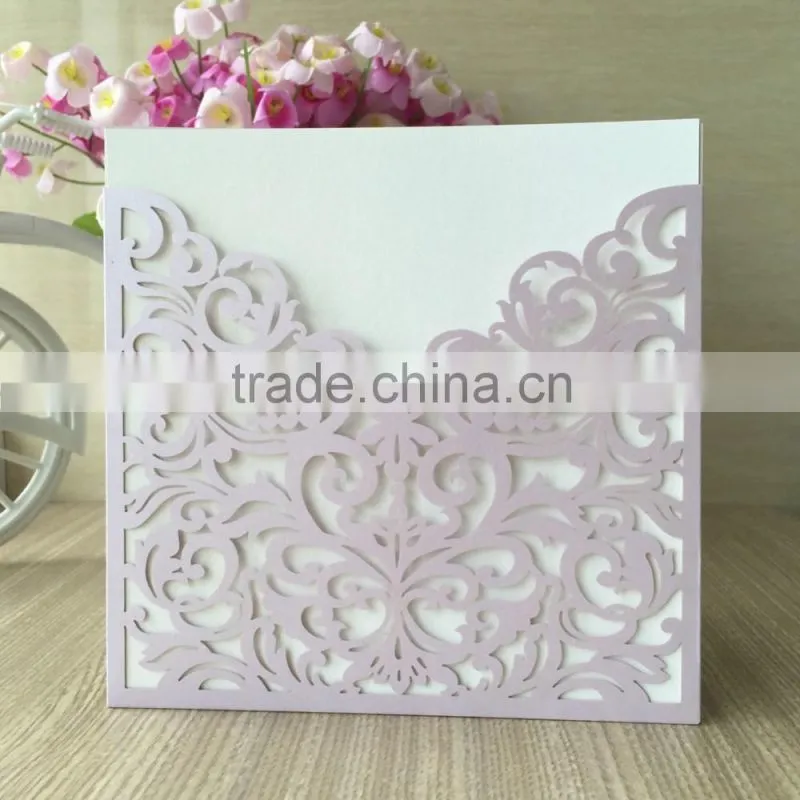 2016 light purple Hot-Selling Pocket Laser Cut Wedding Invitation Card,Wholesale wedding place card cover with envelope