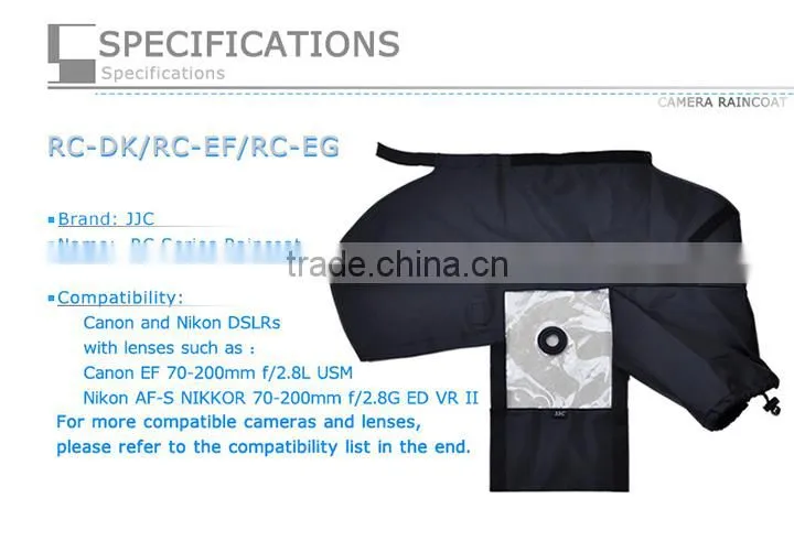 JJC Camera Rain Cover RC-DK Black Nylon Rain Cover for Canon