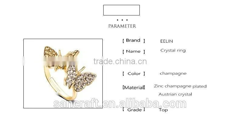 Adjustable two butterfly finger design for women saudi arabia gold wedding ring price
