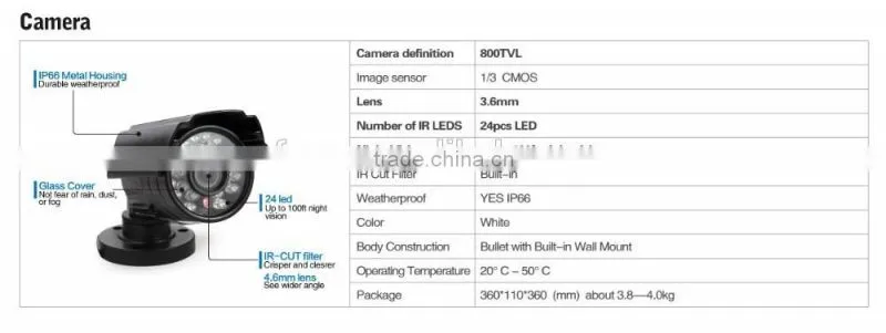 8CH CCTV System 720P DVR 4PCS 1200TVL IR Weatherproof Outdoor CCTV Camera Home Security System Video Surveillance Kits