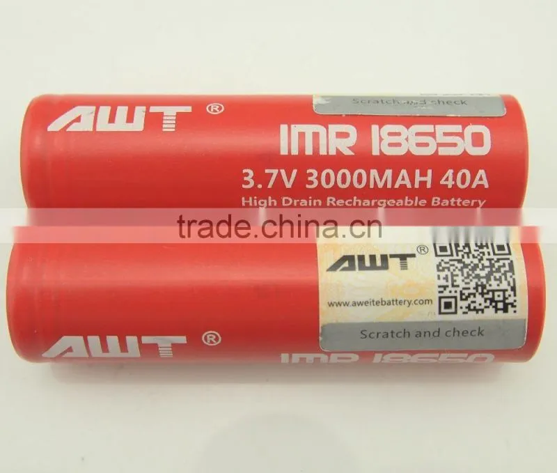 High drain AWT 18650 3000mah 40a battery 18650 rechargeable battery for x arab you tube awt battery