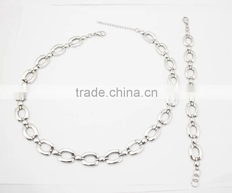 316L Stainless Steel Link Chain Bracelet and Necklace Jewelry Set
