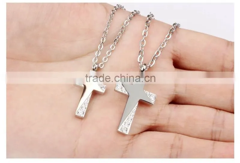2016 simple gold pendant design stainless steel star necklace with cross for wedding gifts