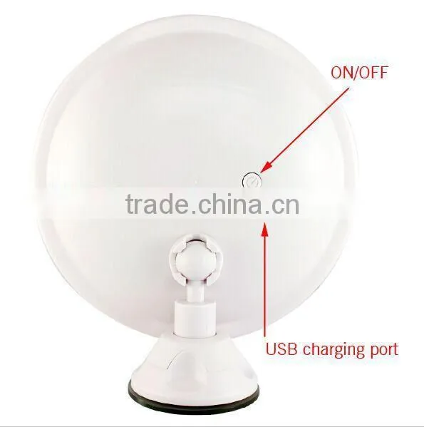 Round 5X magnification lighted makeup mirror with suction cup
