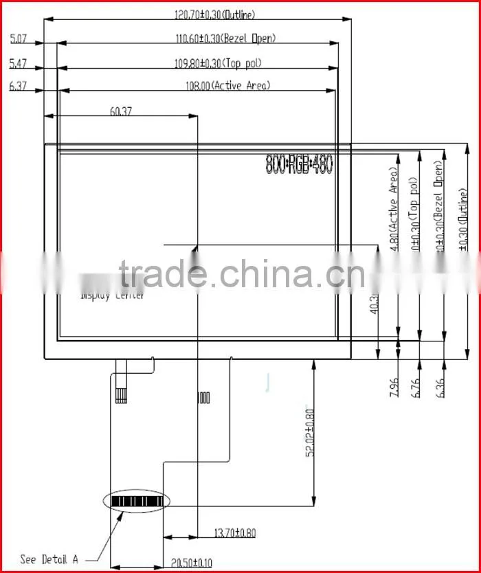 5inch 800*480 RGB interface horizantal tft display panel