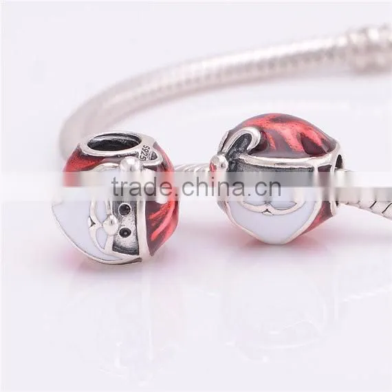 Merry Christmas ! 925 Sterling Silver Jolly Santa Red / White Enamel Charm bead