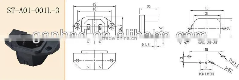 ICE14 3 pin AC Inlet power socket