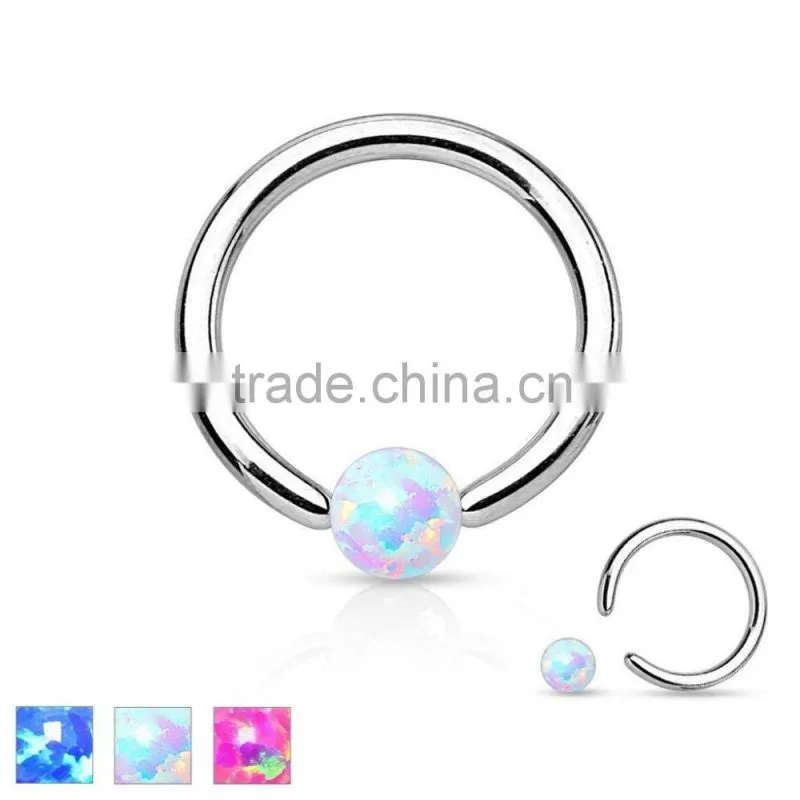Surgical Steel Captive Bead Ring with OpalStone