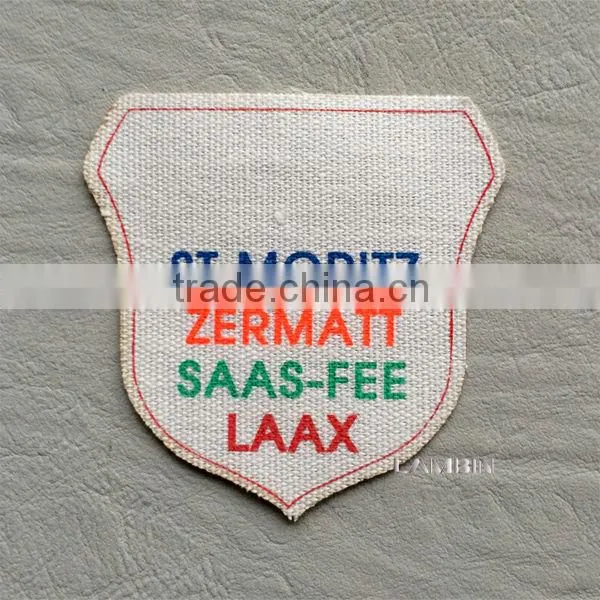 Hangzhou factory custom canvas silk screen printed decorative label for garments