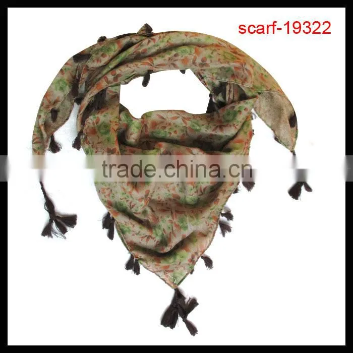 popular lady square tassel scarf with floral print