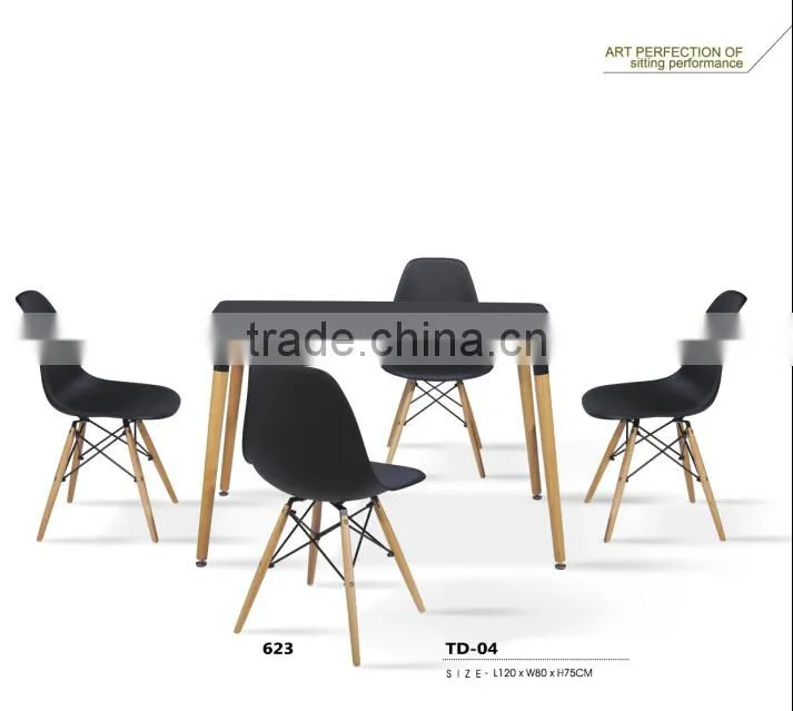 Wooden Dining Set With 4 White plastic Chairs dining table