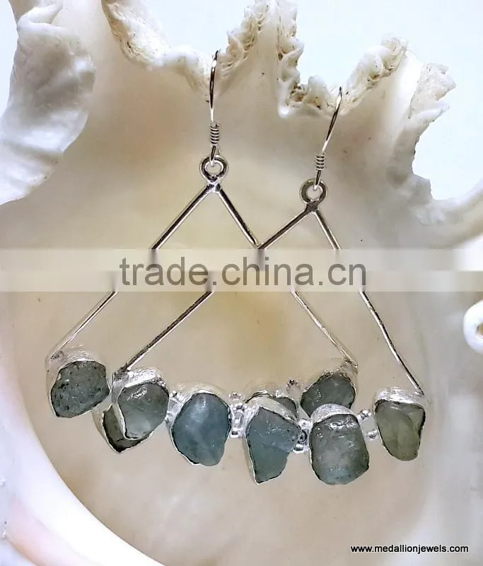 Green Kyanite Multi Stone Rough Gemstone Earrings, 925 Solid Sterling Silver Earrings, Dangle Designer Raw Earrings