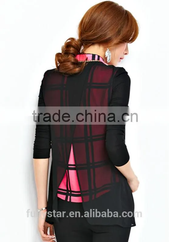 spring stitching lapel grid new color combination t-shirt 2014